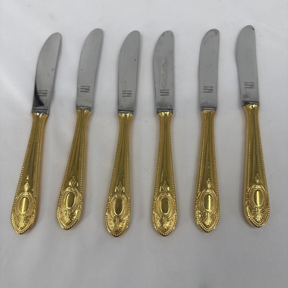 Solingen 18/10 23/24K Gold Plated Hartvergoldet  Rostfrei Dinner Knives Set Of 6